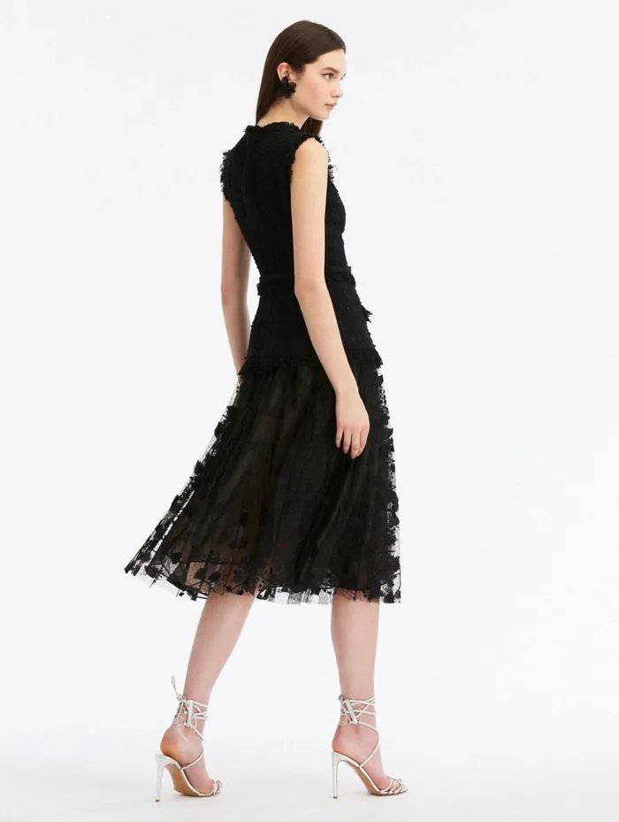 Women Dresses Oscar De La Renta Ribbon Tweed and Velvet Guipure Dress Black Women Dresses Oscar De La Renta Ribbon Tweed and Velvet Guipure Dress Black