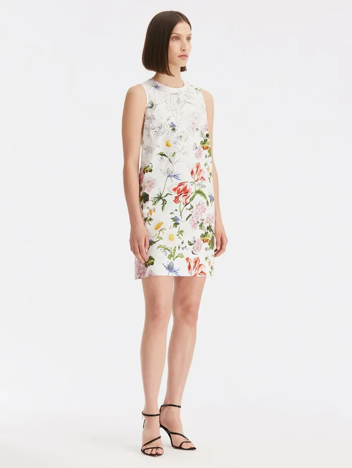 Women Dresses Oscar De La Renta Sketched Floral Cotton Poplin Shift Dress White Multi Women Dresses Oscar De La Renta Sketched Floral Cotton Poplin Shift Dress White Multi