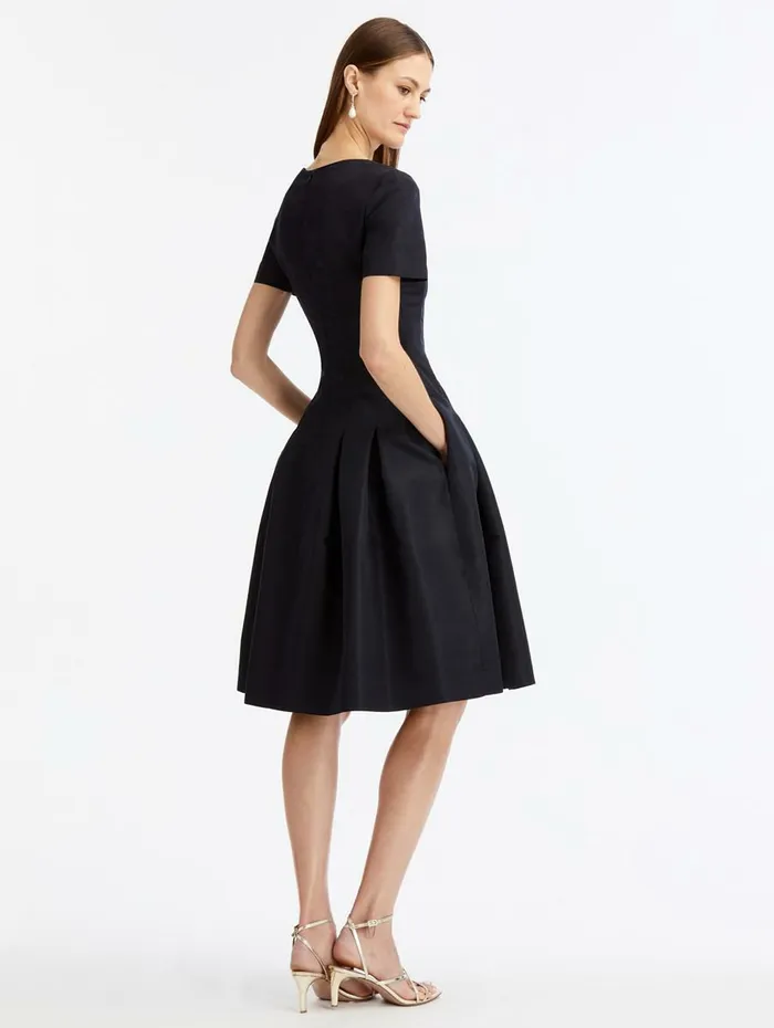 Women Dresses Oscar De La Renta Split Neck Flare Dress Dark Navy Women Dresses Oscar De La Renta Split Neck Flare Dress Dark Navy