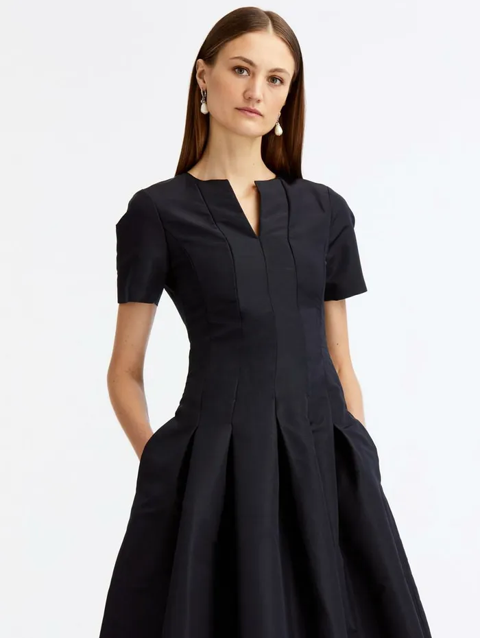 Women Dresses Oscar De La Renta Split Neck Flare Dress Dark Navy Women Dresses Oscar De La Renta Split Neck Flare Dress Dark Navy