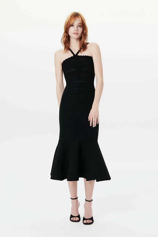 Women Dresses Victoria Beckham Scalloped Strap Flare Dress In Black