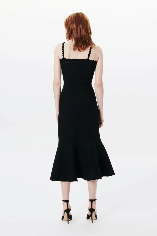 Women Dresses Victoria Beckham Scalloped Strap Flare Dress In Black