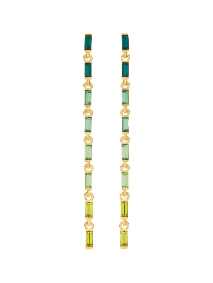 Women Earrings Oscar De La Renta Crystal Baguette Strand Earrings Emerald Multi