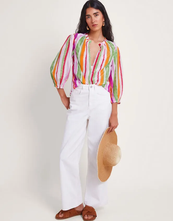 Women Elsie Stripe Blouse Orange Monsoon Tops and Blouses