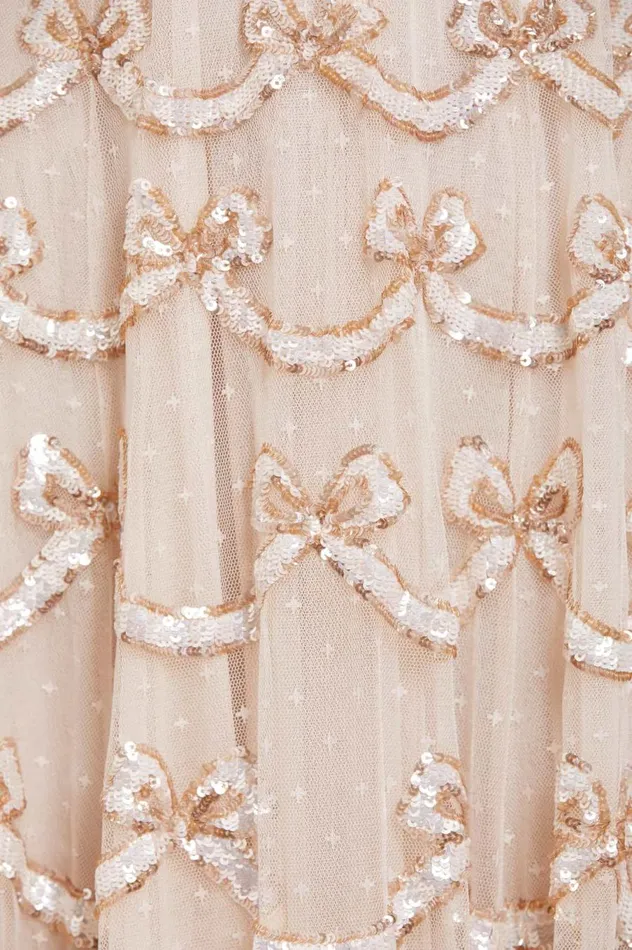 Women Embellished Dresses Needle and Thread Bow Sequin Long Sleeve Gown Champagne Women Embellished Dresses Needle and Thread Bow Sequin Long Sleeve Gown Champagne