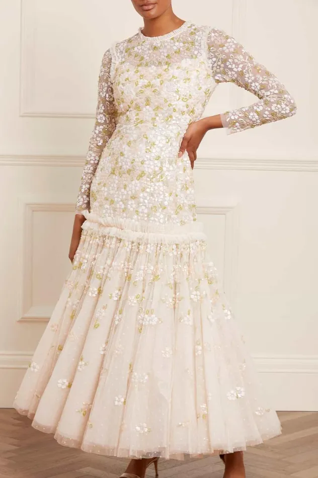 Women Embellished Dresses Needle and Thread Brianna Long Sleeve Gown Champagne Women Embellished Dresses Needle and Thread Brianna Long Sleeve Gown Champagne