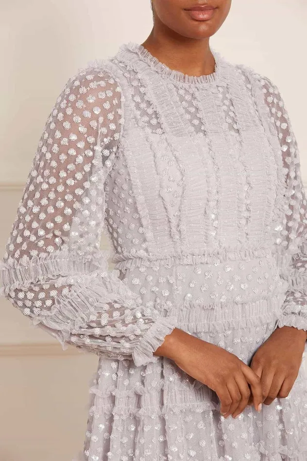 Women Embellished Dresses Needle and Thread Dot Shimmer Ankle Gown Grey
