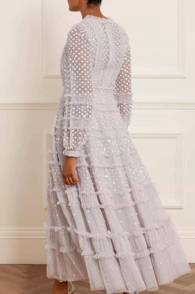Women Embellished Dresses Needle and Thread Dot Shimmer Ankle Gown Grey