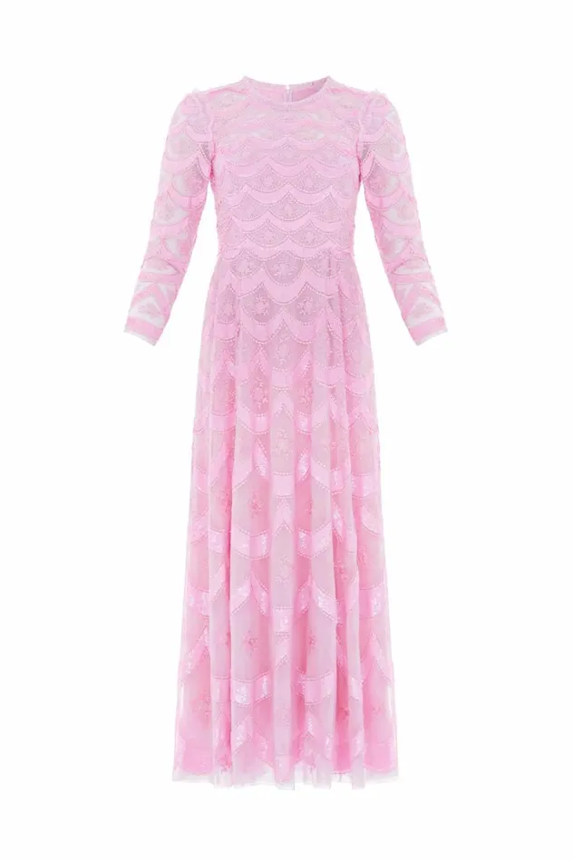 Women Embellished Dresses Needle and Thread Fifi Long Sleeve Ankle Gown Pink