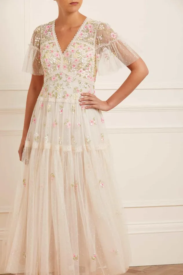 Women Embellished Dresses Needle and Thread Freesia Ditsy Ankle Gown Champagne