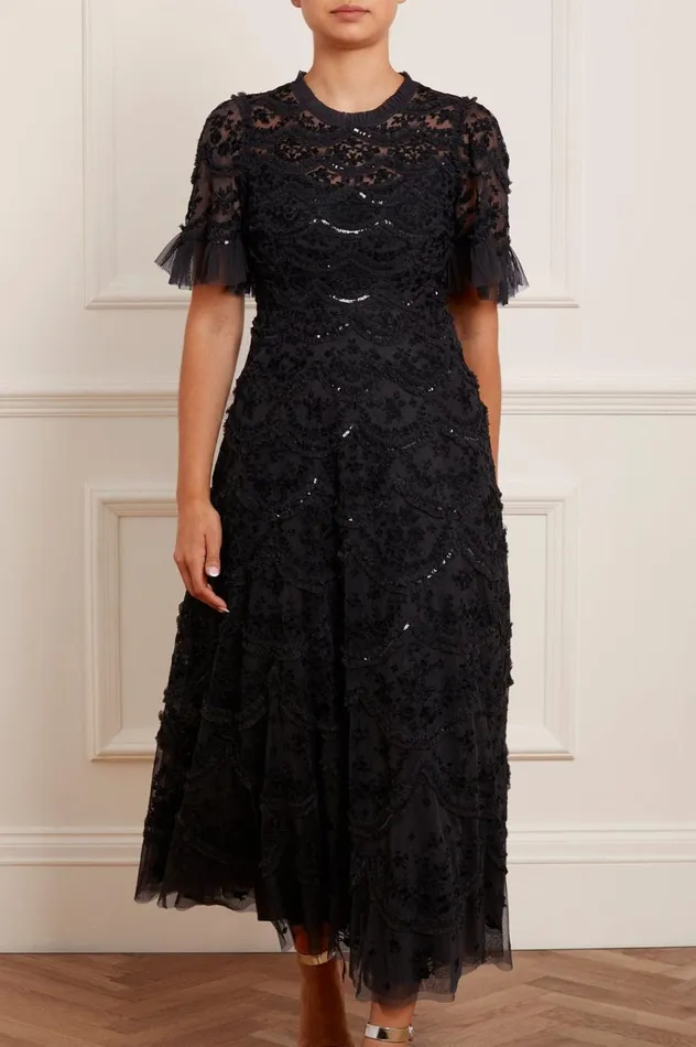 Women Embellished Dresses Needle and Thread Lily Bloom Ankle Gown Black