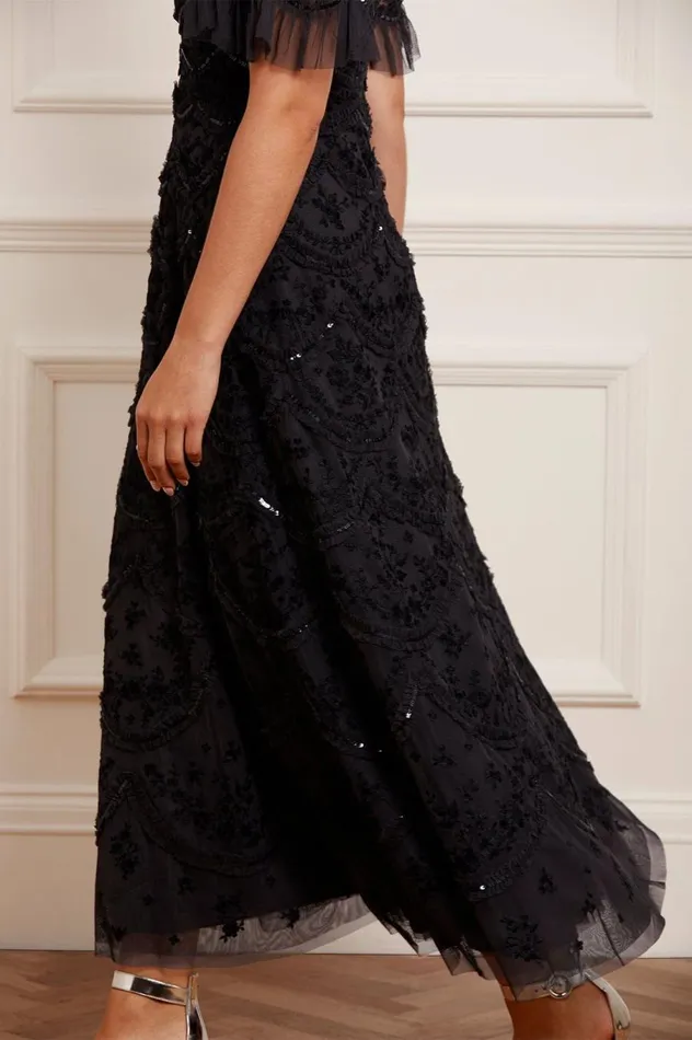 Women Embellished Dresses Needle and Thread Lily Bloom Ankle Gown Black