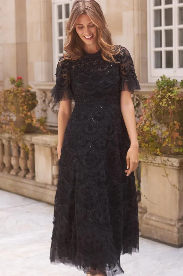 Women Embellished Dresses Needle and Thread Lily Bloom Ankle Gown Black