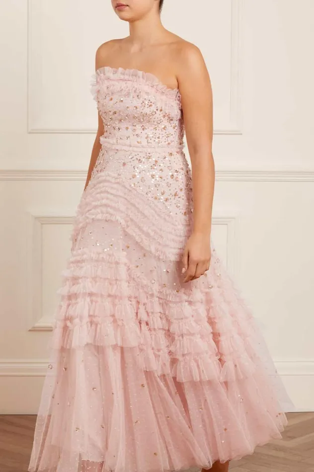 Women Embellished Dresses Needle and Thread Maybelle Sequin Strapless Gown Pink