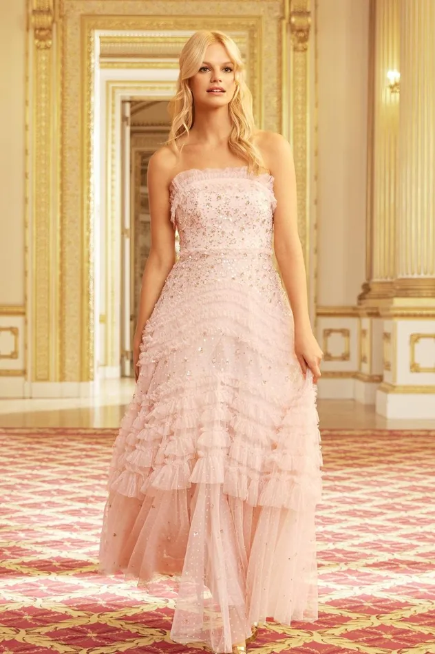 Women Embellished Dresses Needle and Thread Maybelle Sequin Strapless Gown Pink