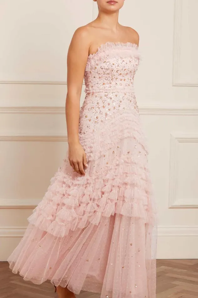Women Embellished Dresses Needle and Thread Maybelle Sequin Strapless Gown Pink