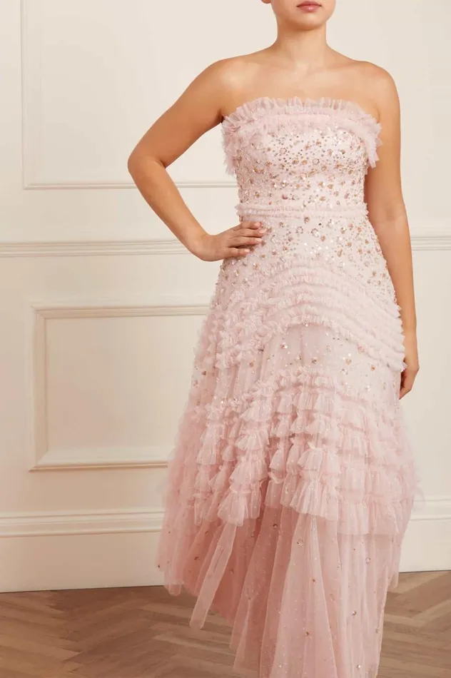 Women Embellished Dresses Needle and Thread Maybelle Sequin Strapless Gown Pink