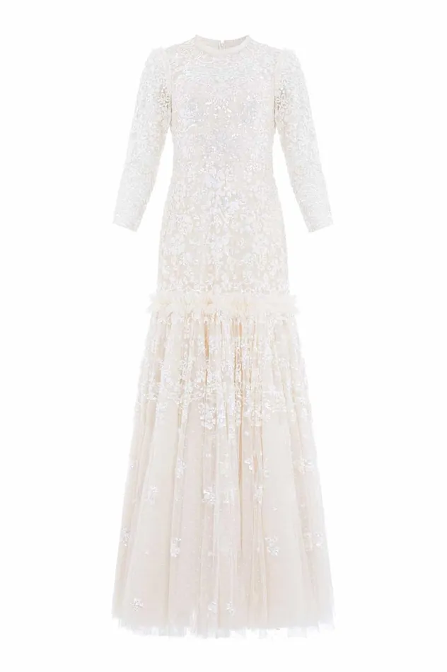 Women Embellished Dresses Needle and Thread Regal Rose Gloss Long Sleeve Gown Champagne