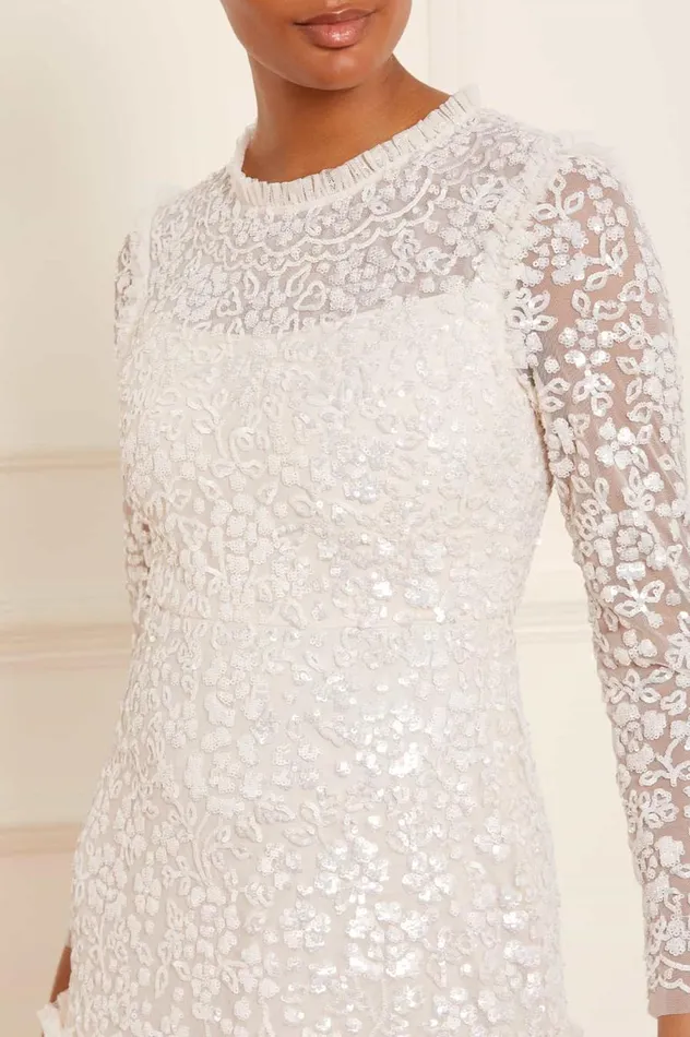 Women Embellished Dresses Needle and Thread Regal Rose Gloss Long Sleeve Gown Champagne