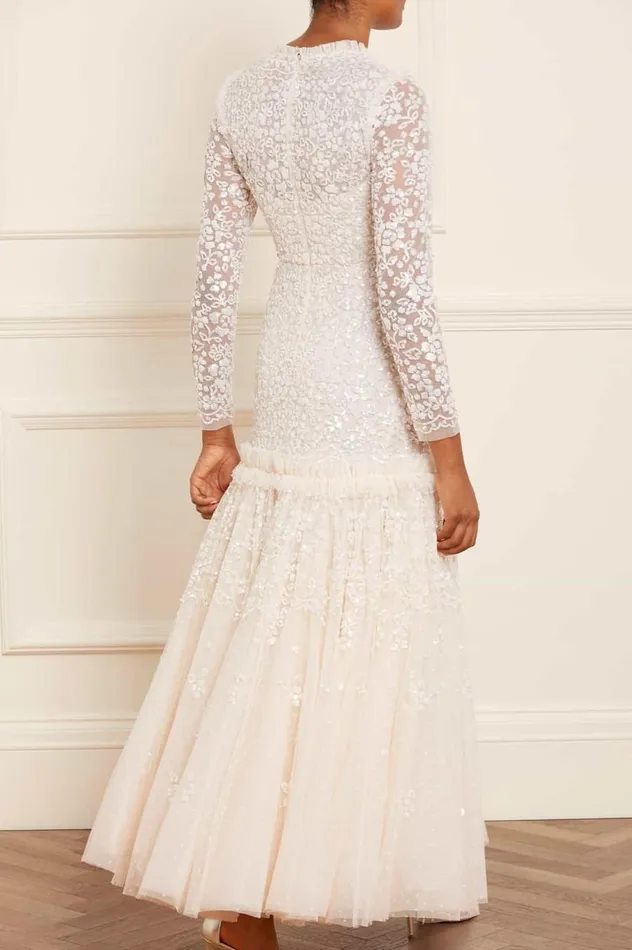 Women Embellished Dresses Needle and Thread Regal Rose Gloss Long Sleeve Gown Champagne