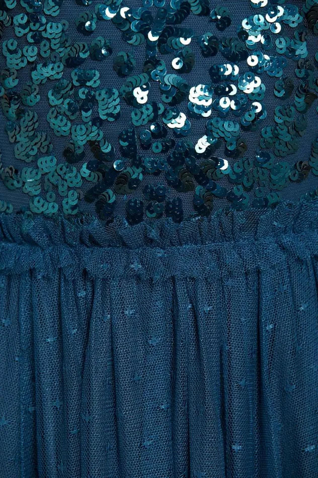 Women Embellished Dresses Needle and Thread Sequin Wreath Bodice OffShoulder Ankle Gown Blue