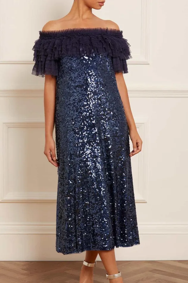 Women Embellished Dresses Needle and Thread Stephanie Ballerina Dress Blue