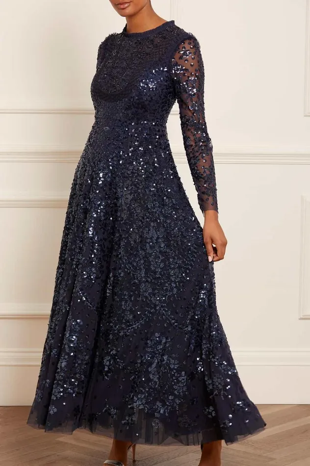 Women Embellished Dresses Needle and Thread Victorian Wreath Long Sleeve Gown Blue