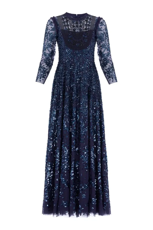 Women Embellished Dresses Needle and Thread Victorian Wreath Long Sleeve Gown Blue
