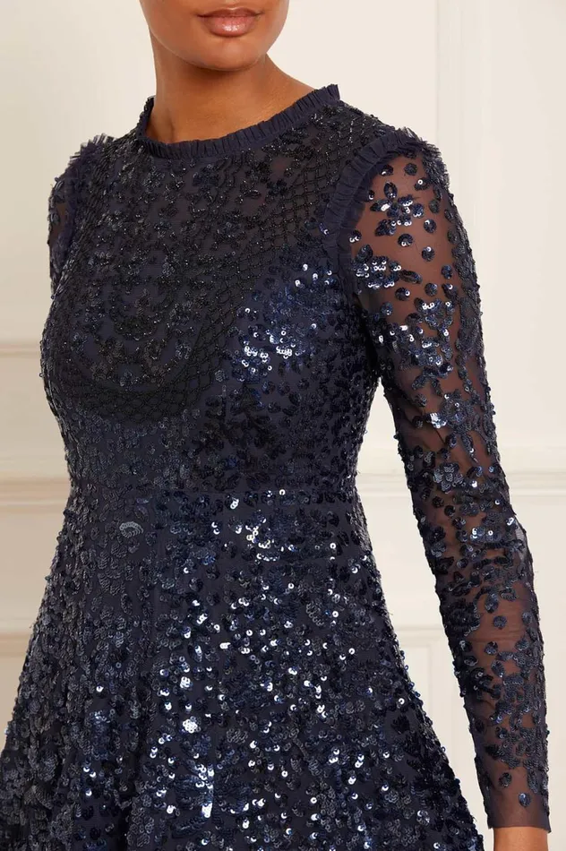 Women Embellished Dresses Needle and Thread Victorian Wreath Long Sleeve Gown Blue