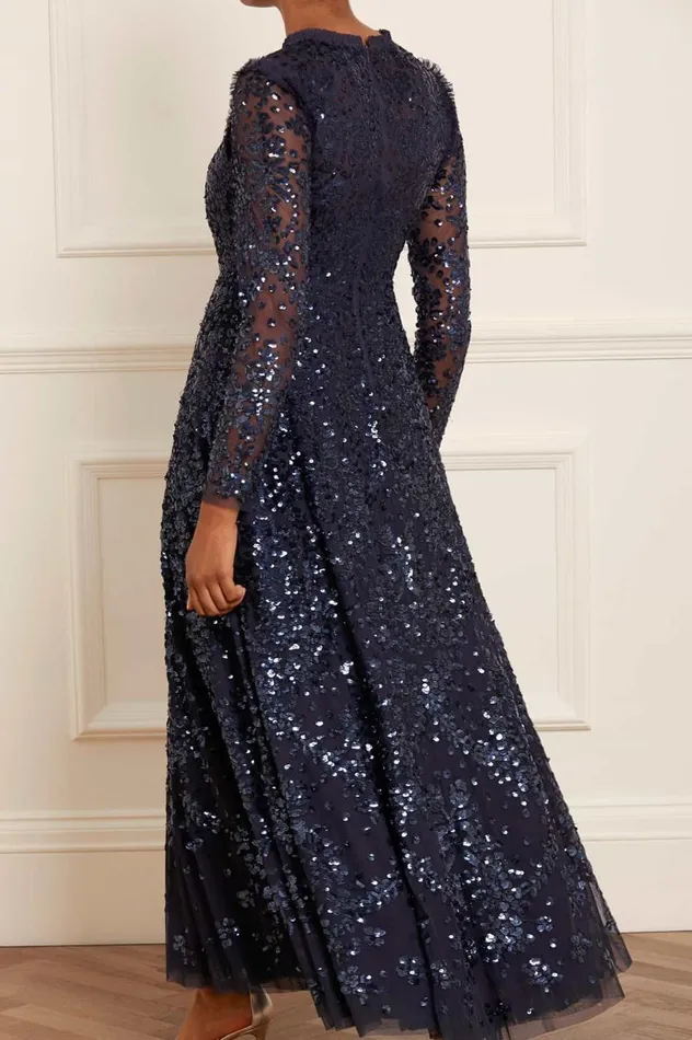 Women Embellished Dresses Needle and Thread Victorian Wreath Long Sleeve Gown Blue