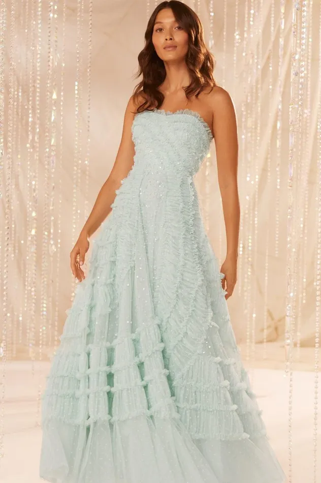 Women Embellished Dresses Needle and Thread Violet Shimmer Strapless Gown Green