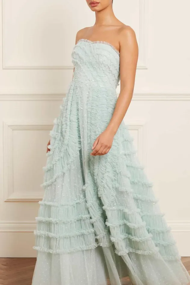 Women Embellished Dresses Needle and Thread Violet Shimmer Strapless Gown Green