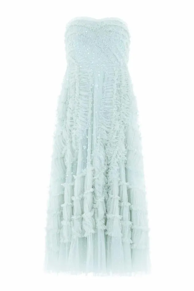 Women Embellished Dresses Needle and Thread Violet Shimmer Strapless Gown Green