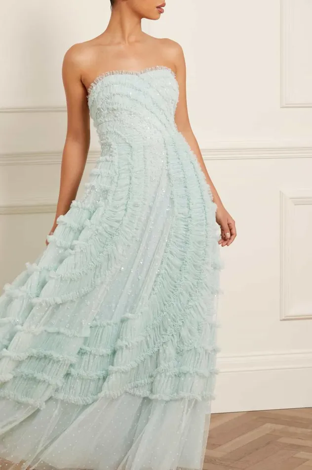 Women Embellished Dresses Needle and Thread Violet Shimmer Strapless Gown Green