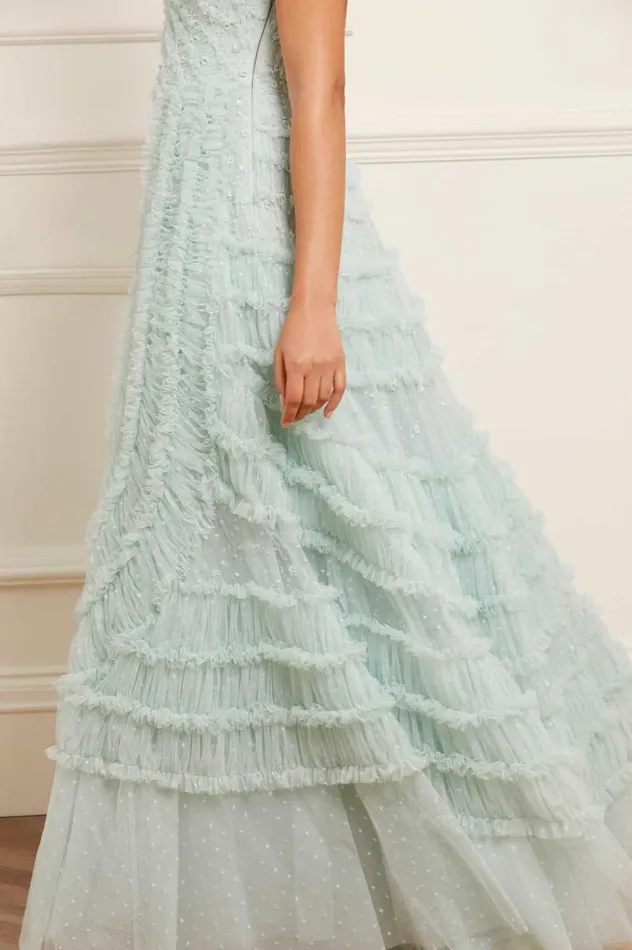 Women Embellished Dresses Needle and Thread Violet Shimmer Strapless Gown Green