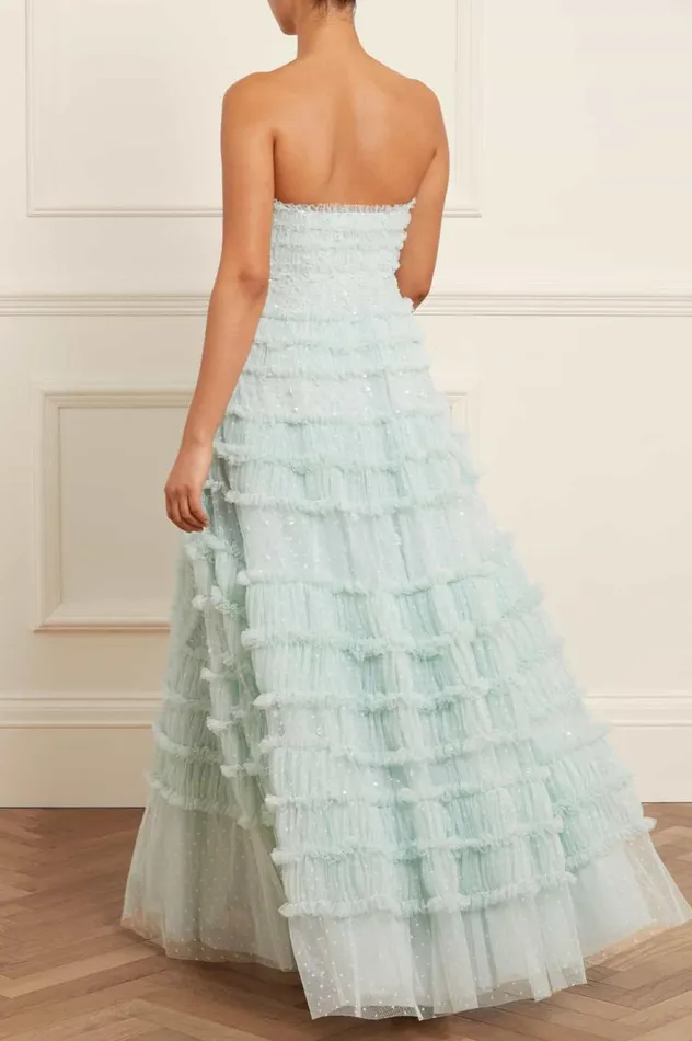 Women Embellished Dresses Needle and Thread Violet Shimmer Strapless Gown Green