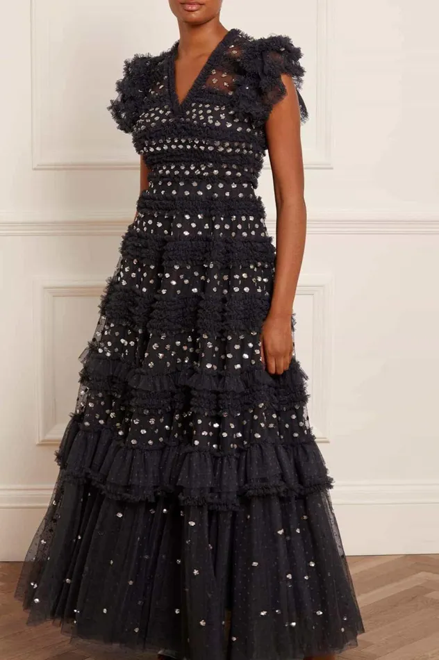 Women Embellished Dresses Needle and Thread Vivian VNeck Gown Black