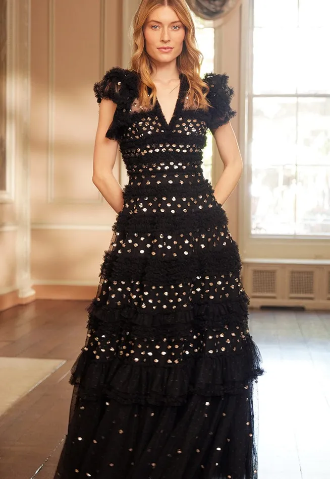 Women Embellished Dresses Needle and Thread Vivian VNeck Gown Black
