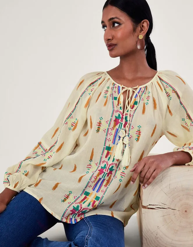 Women Embroidered Aztec Top Ivory Monsoon Tops and Blouses
