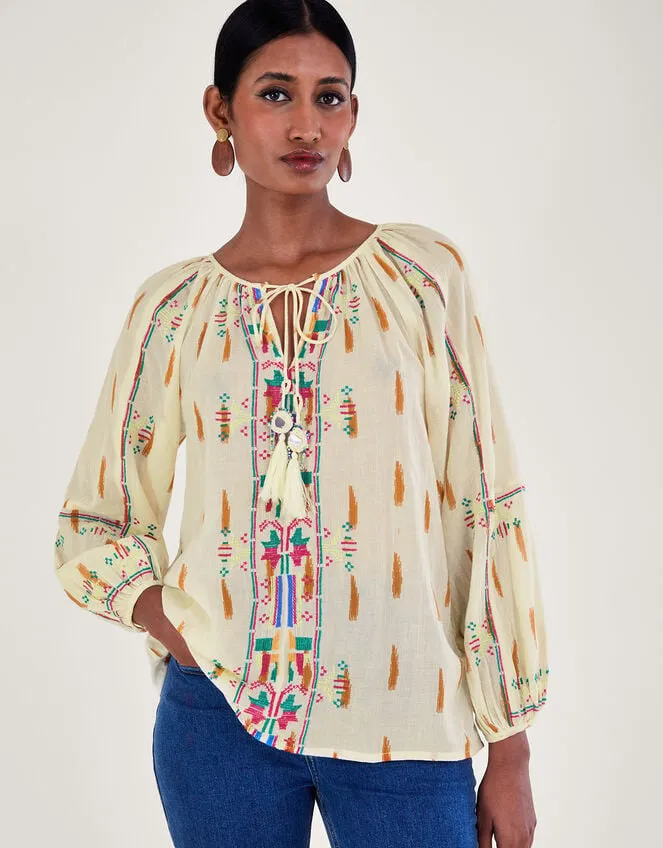 Women Embroidered Aztec Top Ivory Monsoon Tops and Blouses