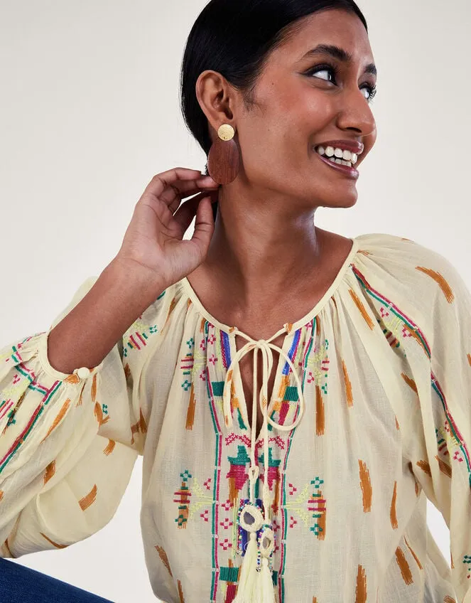 Women Embroidered Aztec Top Ivory Monsoon Tops and Blouses
