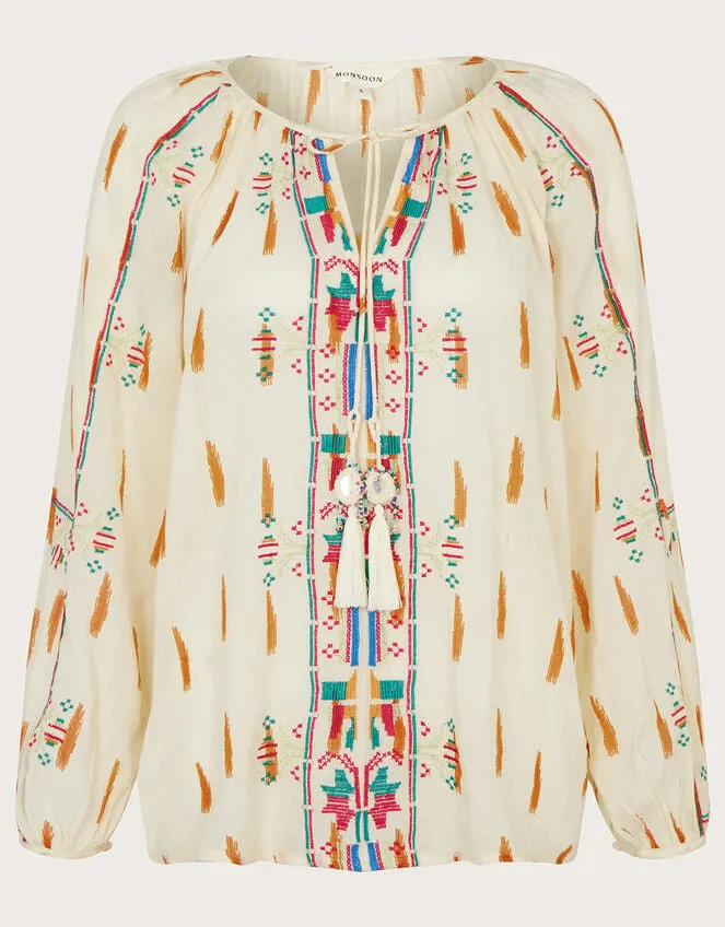 Women Embroidered Aztec Top Ivory Monsoon Tops and Blouses