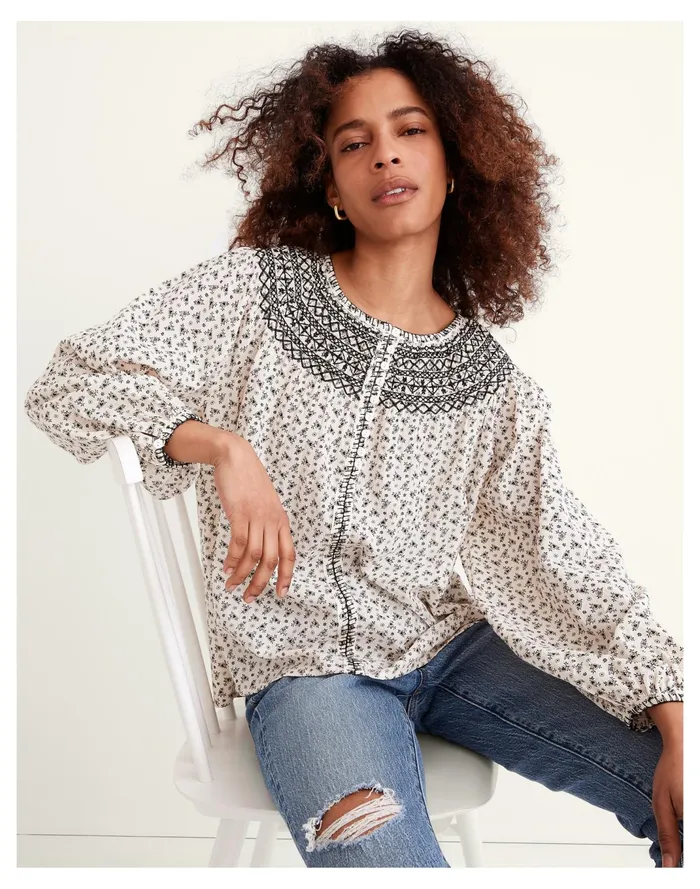 Women Embroidered Crinkle Cotton Button Top In Fresh Sprigs Antique Cream Madewell Tops and Shirts Women Embroidered Crinkle Cotton Button Top In Fresh Sprigs Antique Cream Madewell Tops and Shirts