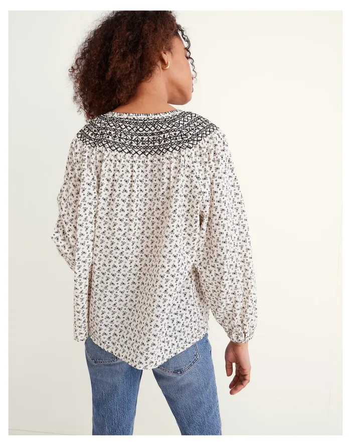 Women Embroidered Crinkle Cotton Button Top In Fresh Sprigs Antique Cream Madewell Tops and Shirts Women Embroidered Crinkle Cotton Button Top In Fresh Sprigs Antique Cream Madewell Tops and Shirts