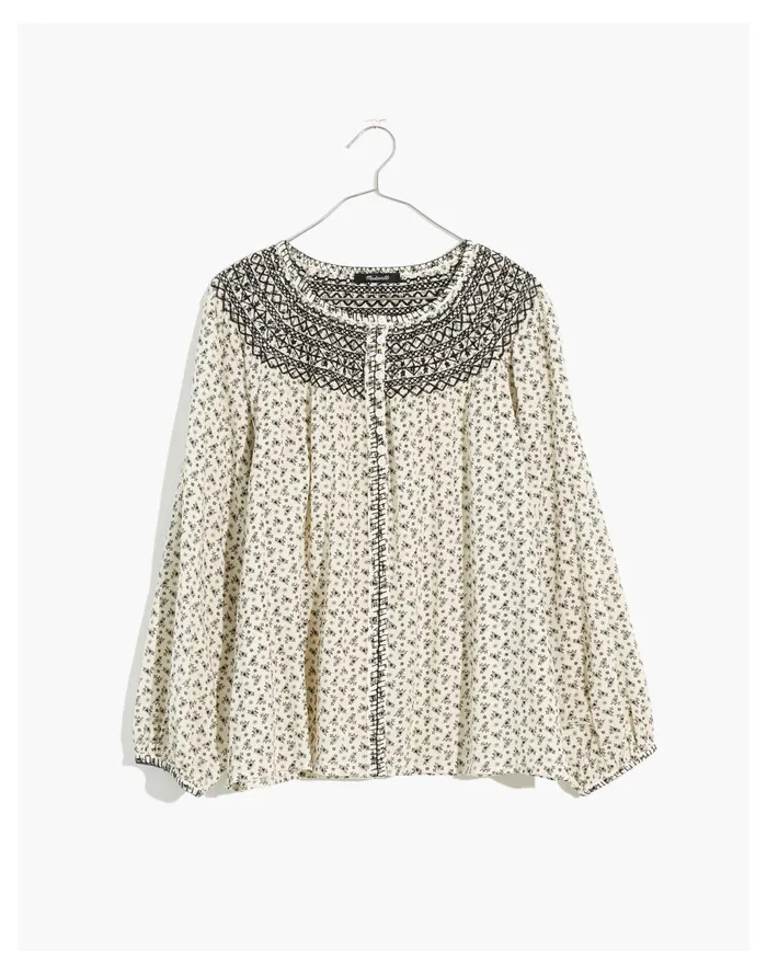 Women Embroidered Crinkle Cotton Button Top In Fresh Sprigs Antique Cream Madewell Tops and Shirts Women Embroidered Crinkle Cotton Button Top In Fresh Sprigs Antique Cream Madewell Tops and Shirts