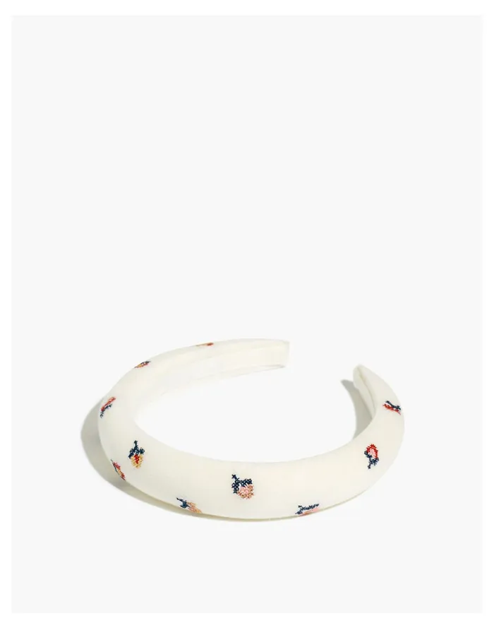 Women Embroidered Cross Stitch Floral Padded Headband Lighthouse Madewell Hair Accessories