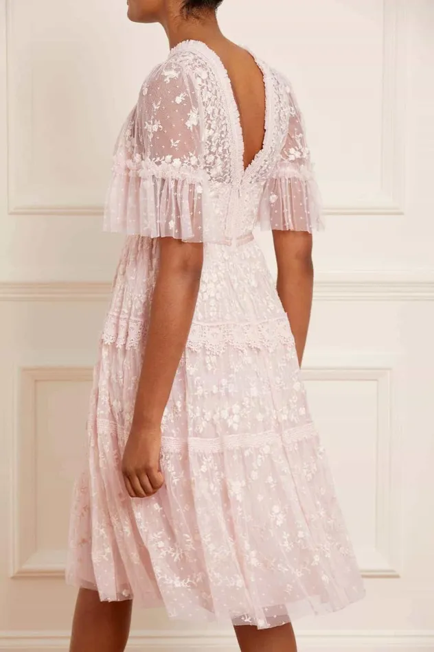 Women Embroidered Dresses Needle and Thread Araminta Lace Midi Dress Pink