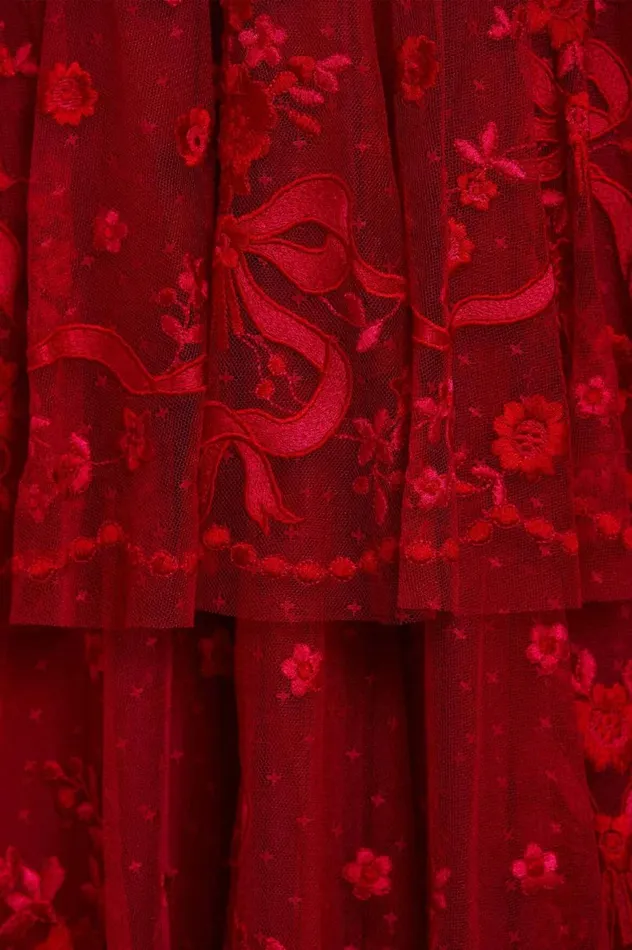 Women Embroidered Dresses Needle and Thread Bonnie Bow Gown Red