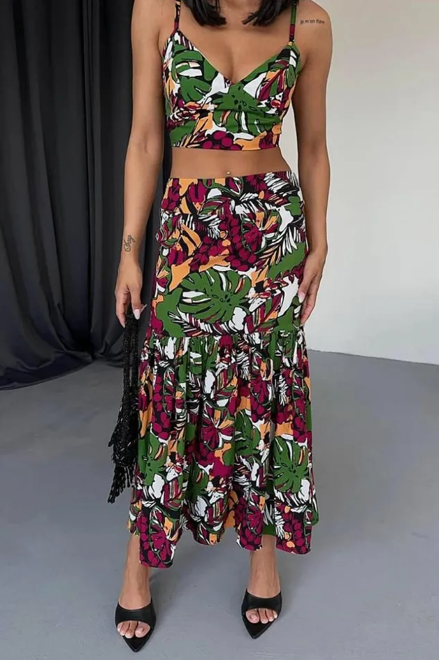 Women Ensemble 2 Pices Crop Top Jupe Fleurie Colore Green Brentiny Paris Skirts Women Ensemble 2 Pices Crop Top Jupe Fleurie Colore Green Brentiny Paris Skirts