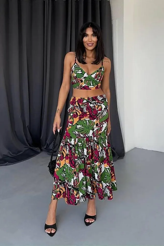 Women Ensemble 2 Pices Crop Top Jupe Fleurie Colore Green Brentiny Paris Skirts Women Ensemble 2 Pices Crop Top Jupe Fleurie Colore Green Brentiny Paris Skirts